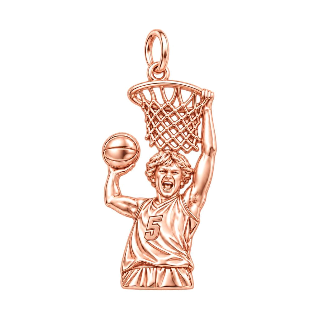 Slam Dunk Hero Charm Bracelet – Personalized Athlete Gift – rose gold charm, front view