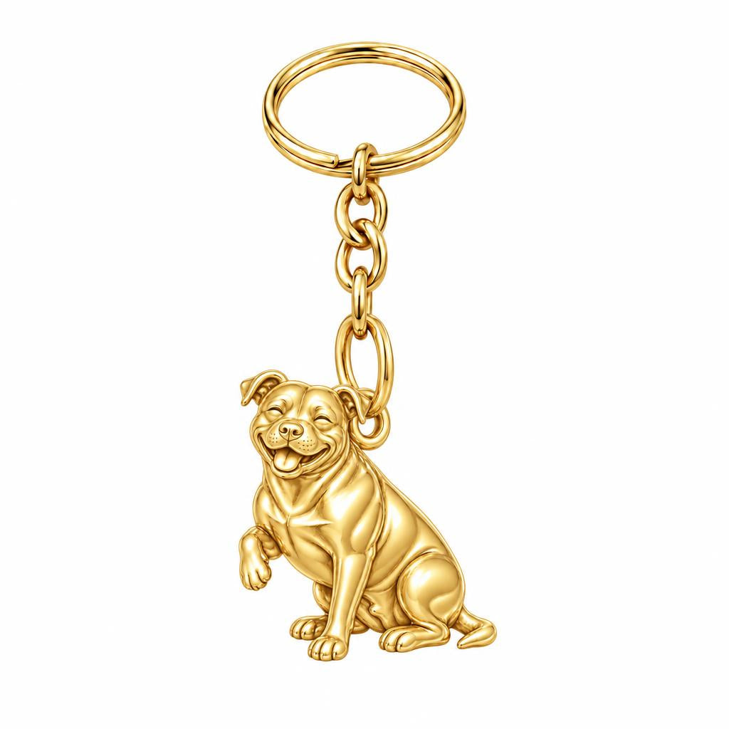 Smiling Pittie Paws Charm Keychain – 18K gold, front view