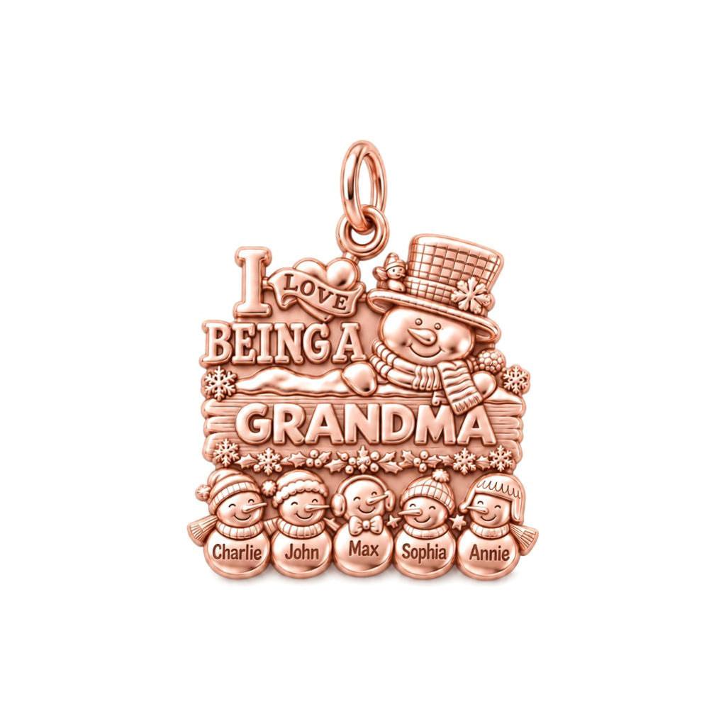 Snowman Family Gathering Charm Bracelet – Personalized Grandma Gift – rose gold 2 cm charm, front view