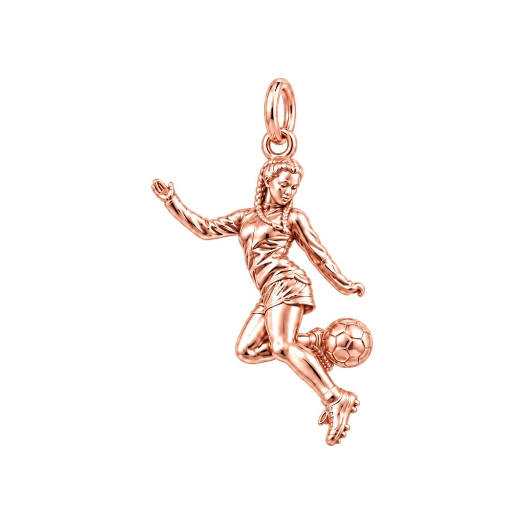 Soccer Girl in Motion Charm Bracelet – Personalized Athlete Gift – rose gold charm, front view