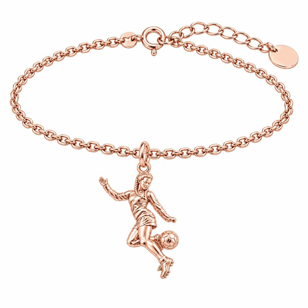 Soccer Girl in Motion Charm Bracelet Set – rose gold, front view