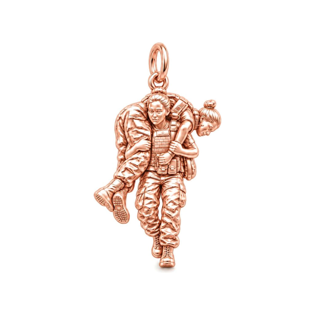 Soldier's Lifeline Charm Bracelet – Personalized Veteran Gift – rose gold charm, front view