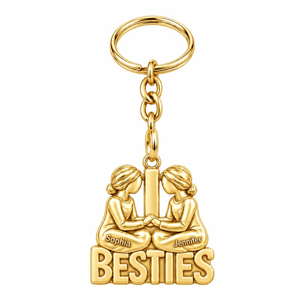 Soul Sister Besties Charm Keychain – 18K gold, front view