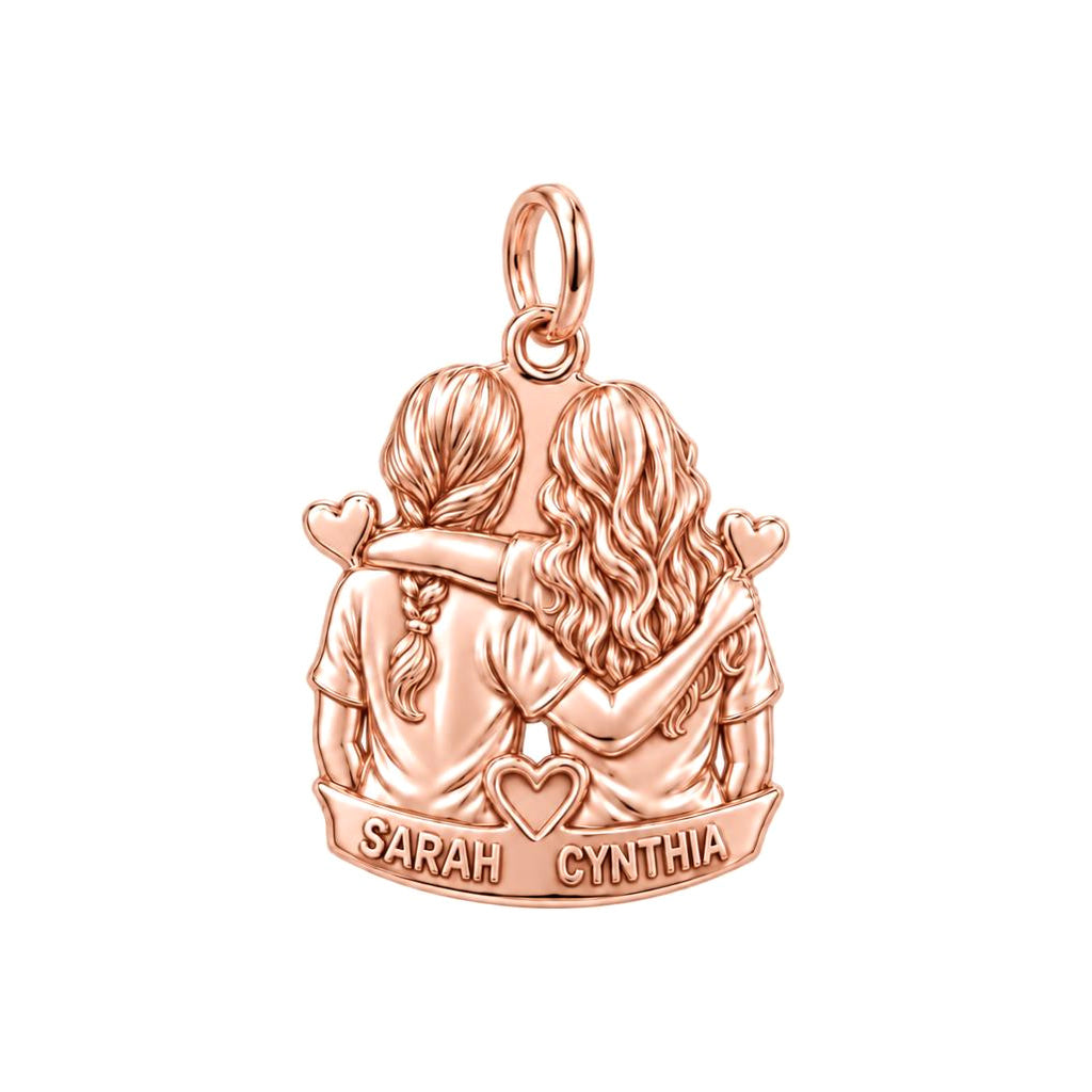 Soul Sisters Side-by-Side Charm Bracelet – Personalized Friend Gift – rose gold 3 cm charm, front view