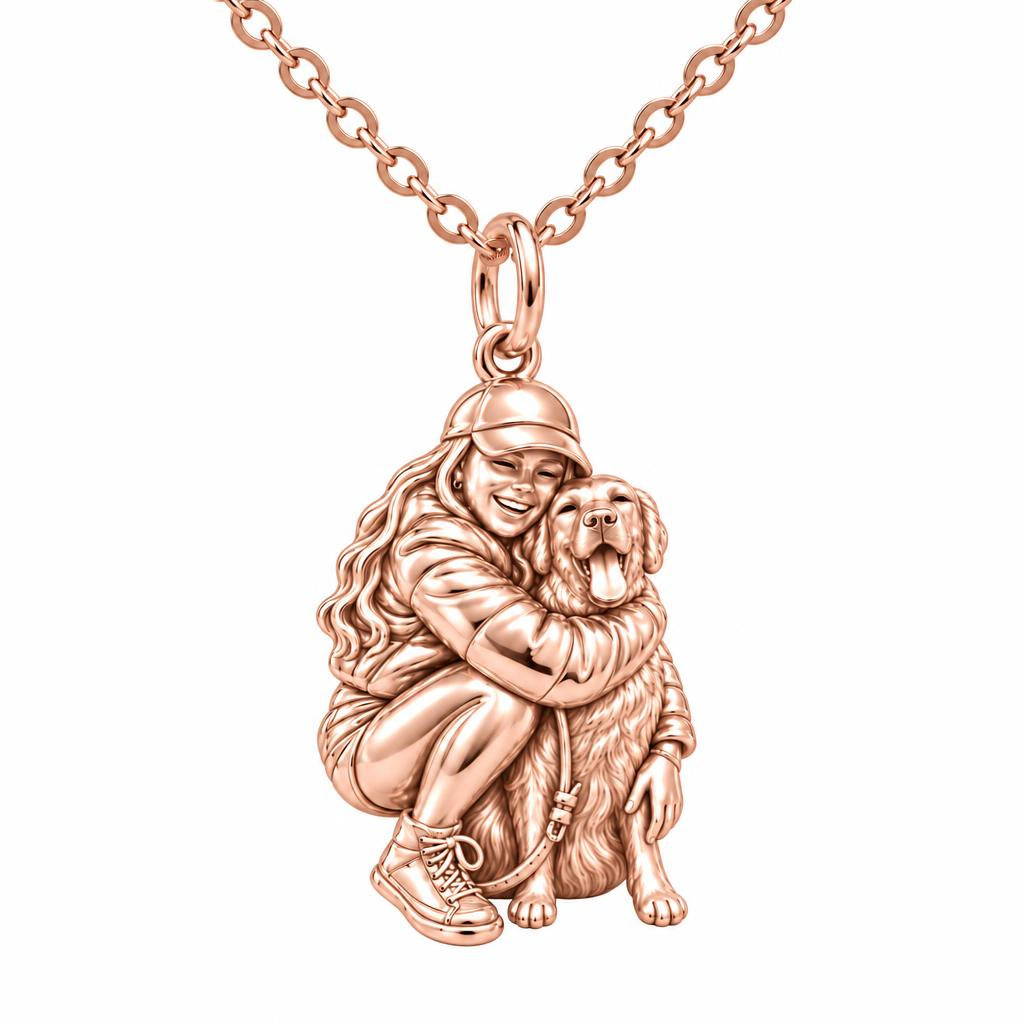 Soulmate Hug Custom Photo Charm Necklace Set – rose gold, front view
