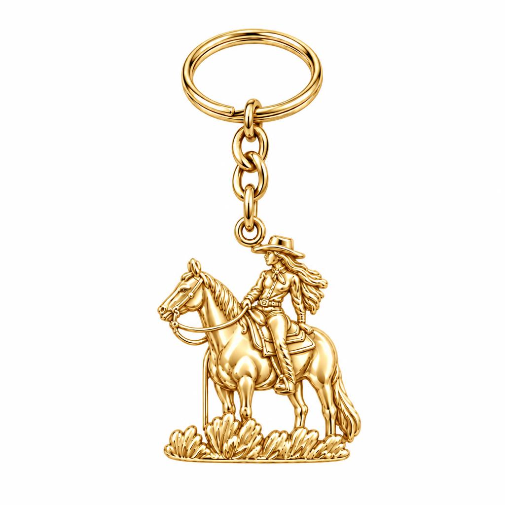 Spirit of the Trail Cowgirl Charm Keychain – 18K gold, front view