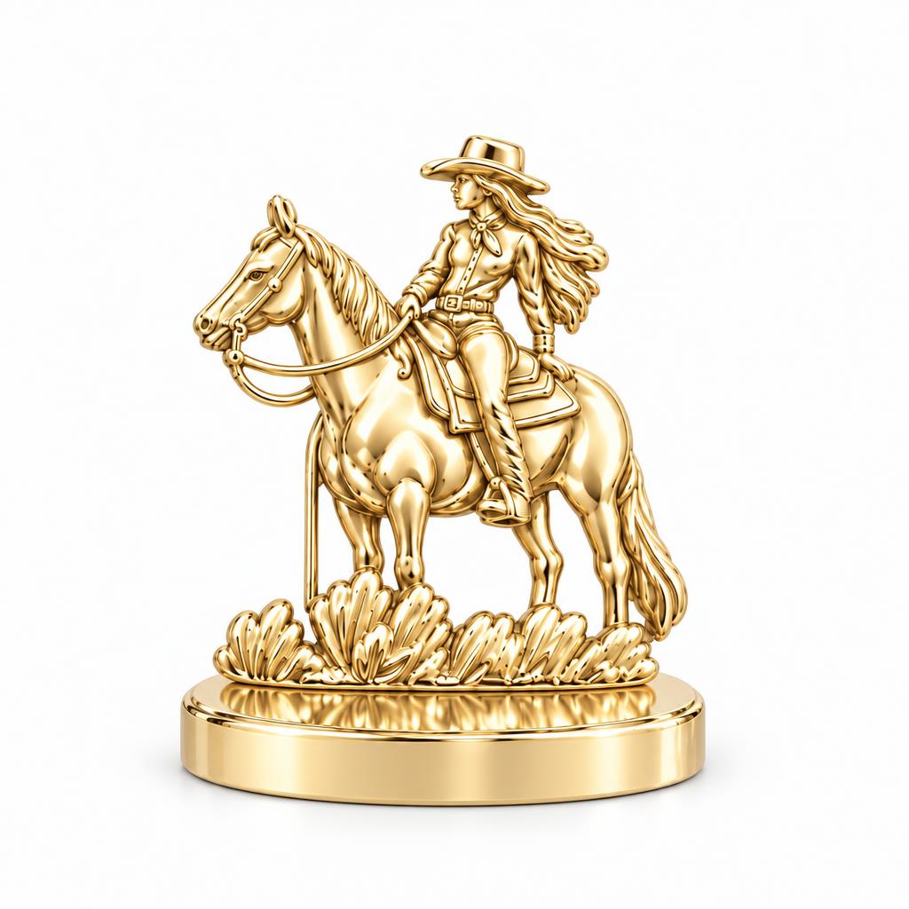 Spirit of the Trail Cowgirl Keepsake Plaque – 18K gold, front view