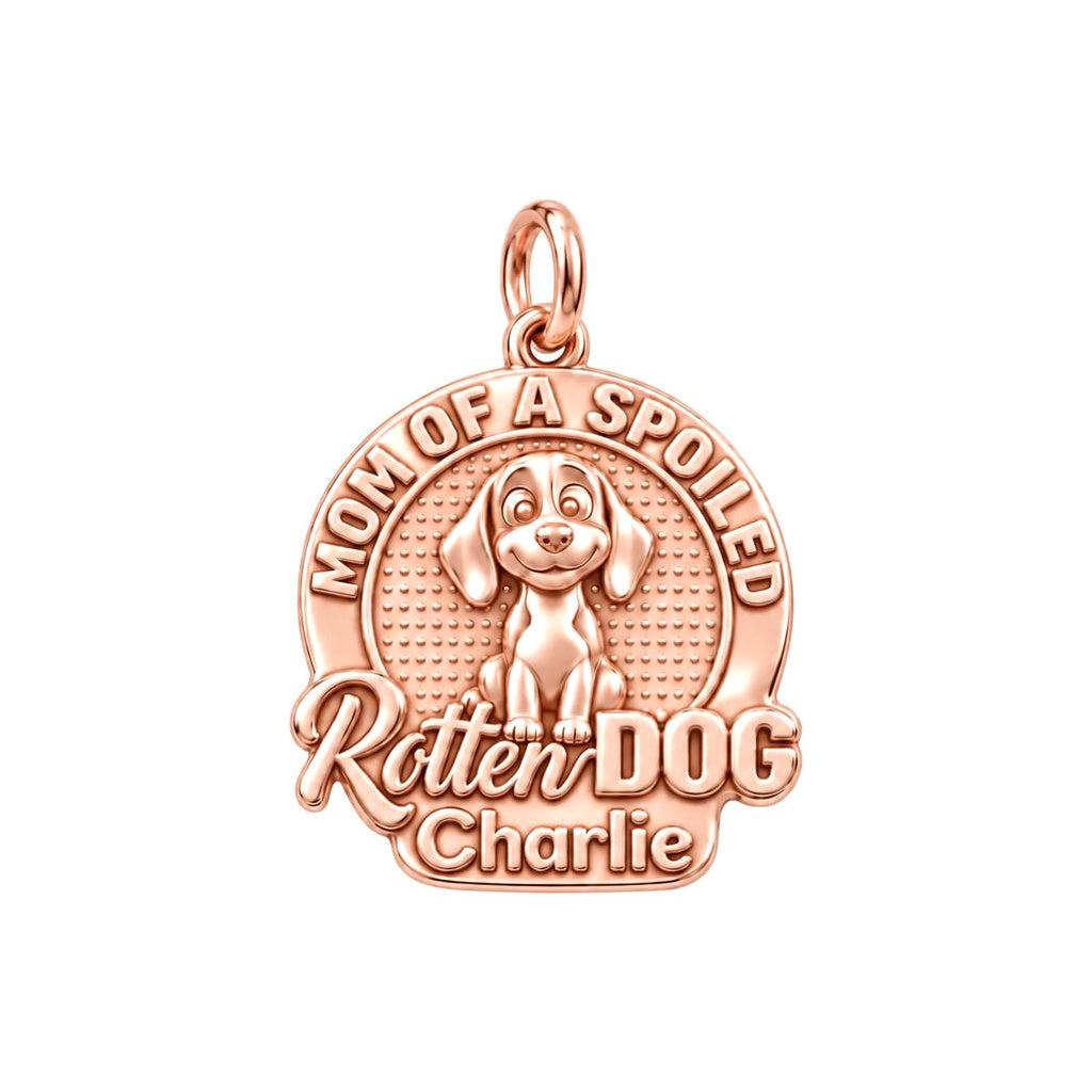 Spoiled Rotten Dog Mom Charm Bracelet – Personalized Dog Mom Gift – rose gold 3 cm charm, front view