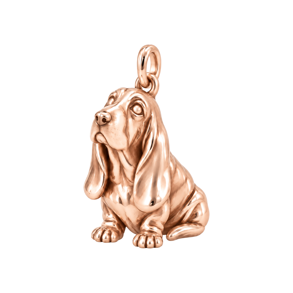 Basset Hound — Happy Running Charm and Polyester Cord Bracelet Set — Rose Gold