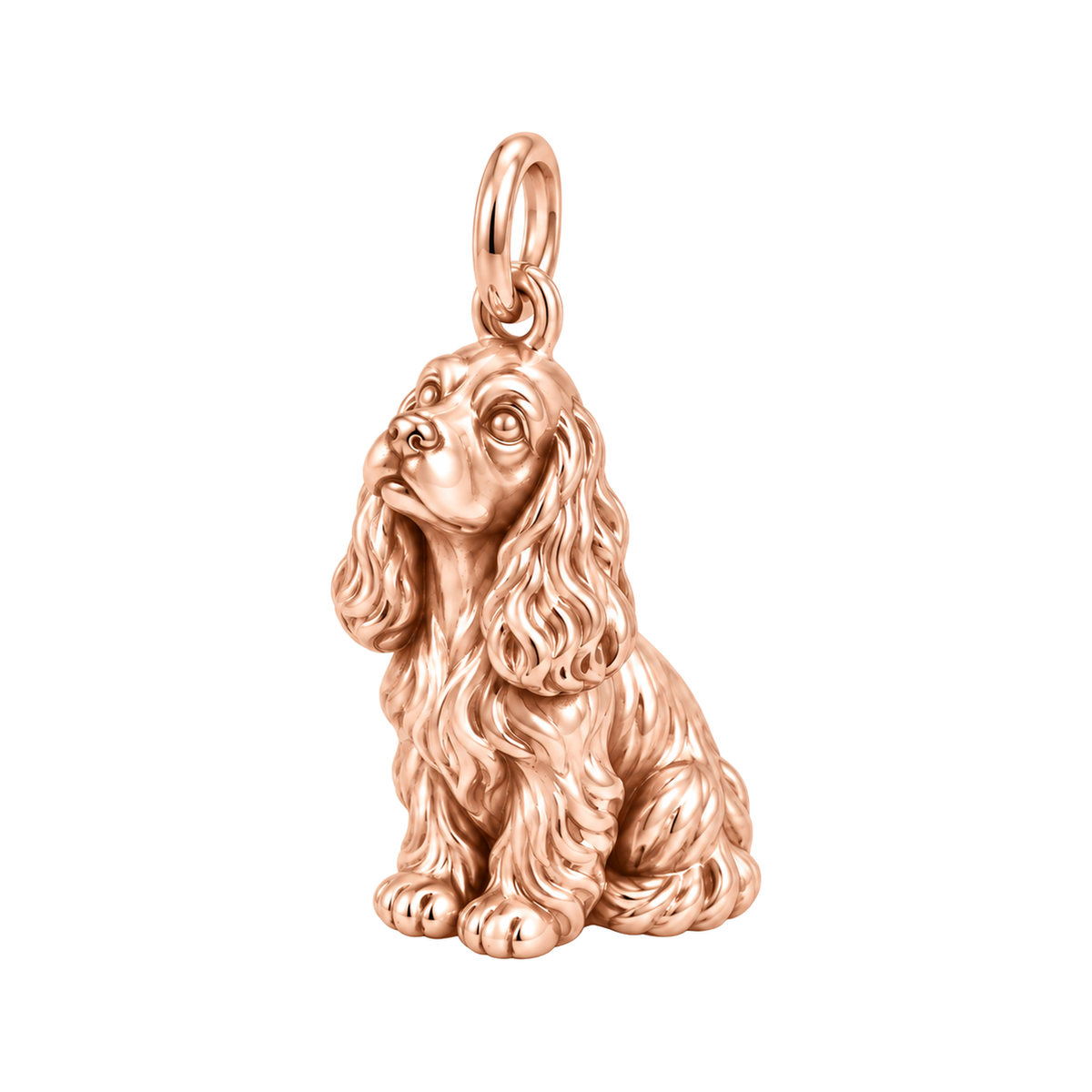 Cocker Spaniel — Happy Running Charm and Polyester Cord Bracelet Set — Rose Gold