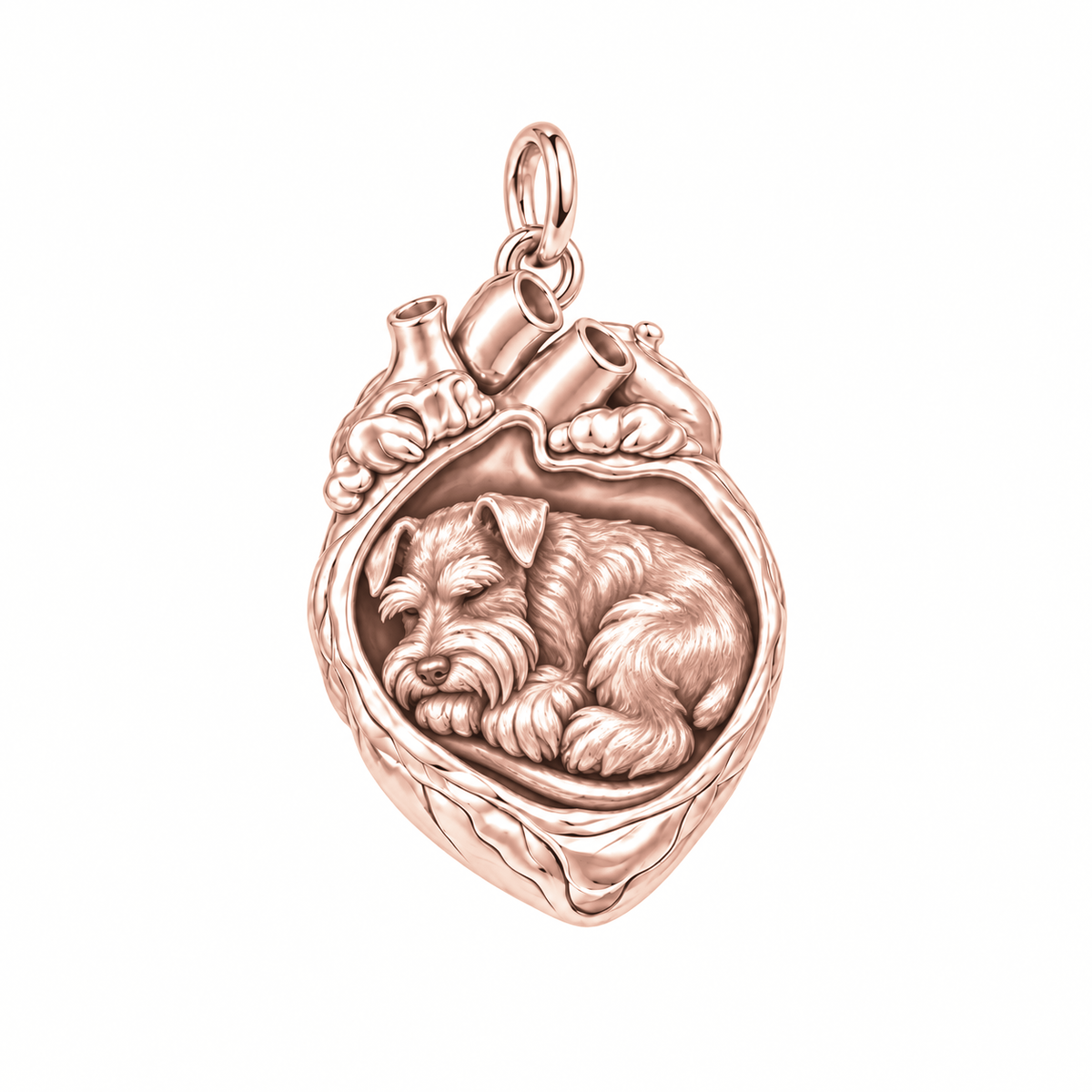 Schnauzer - Miniature, natural ears — In My Heart Sleeping Pet Charm and Polyester Cord Bracelet Set — Rose Gold