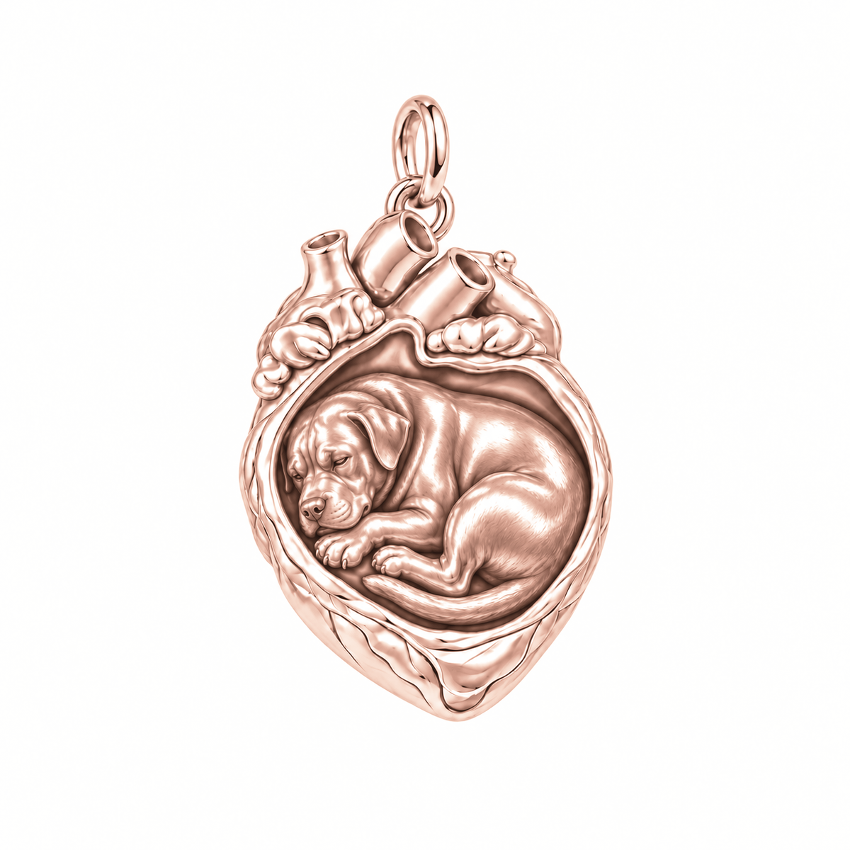 Rottweiler — In My Heart Sleeping Pet Charm and Polyester Cord Bracelet Set — Rose Gold