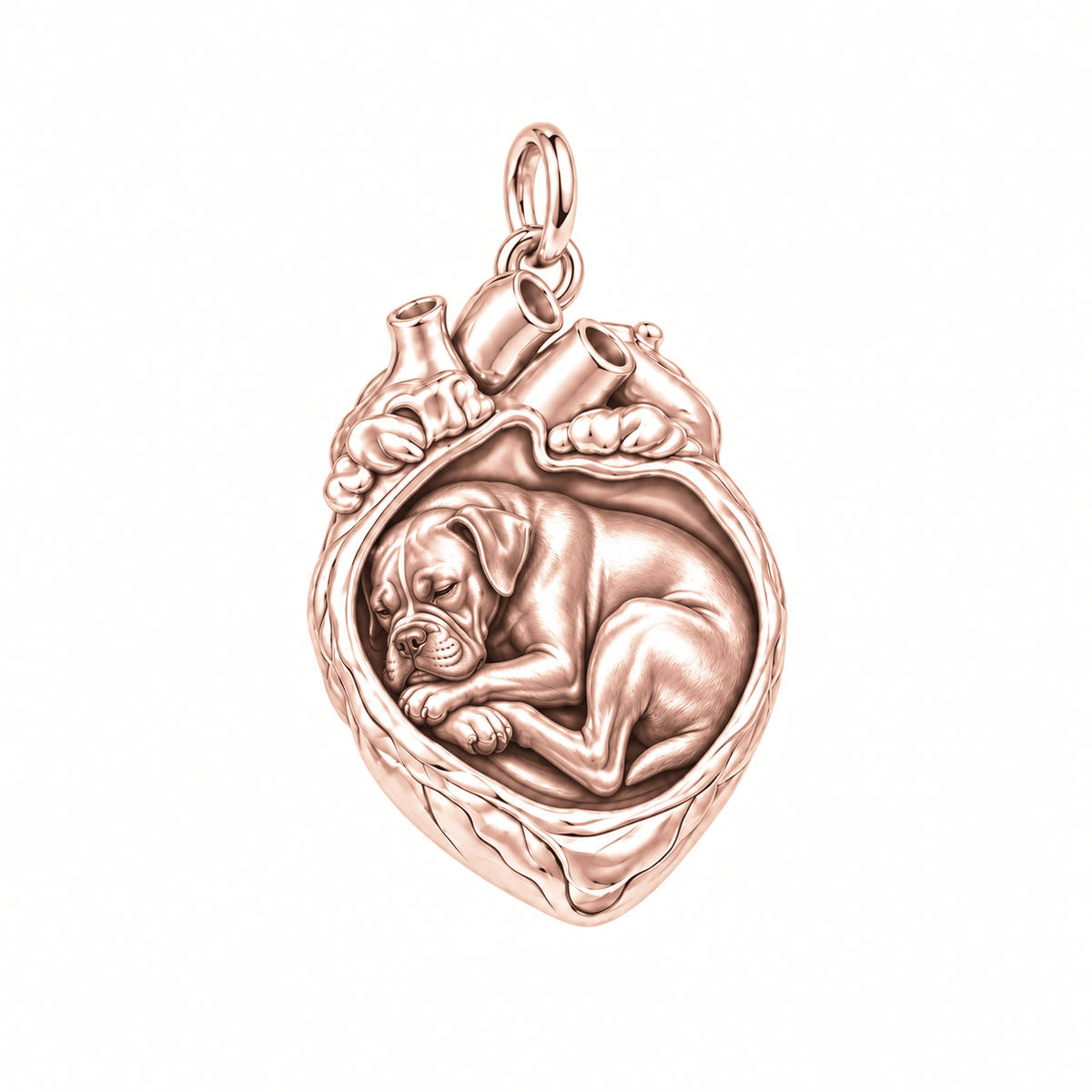 Boxer — In My Heart Sleeping Pet Charm and Polyester Cord Bracelet Set — Rose Gold