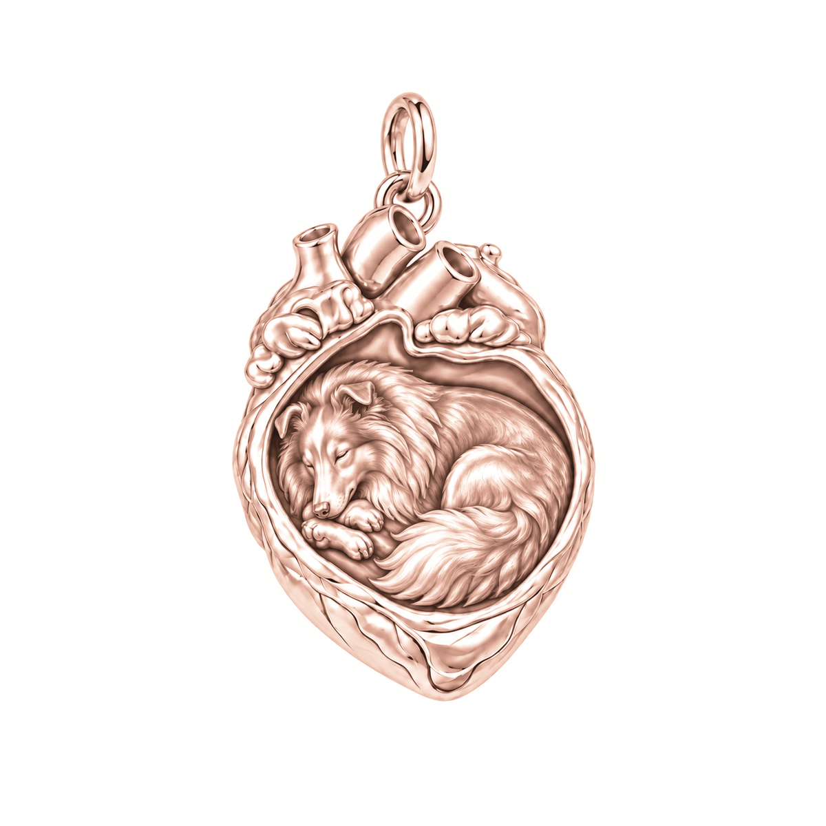 Shetland Sheepdog — In My Heart Sleeping Pet Charm and Polyester Cord Bracelet Set — Rose Gold