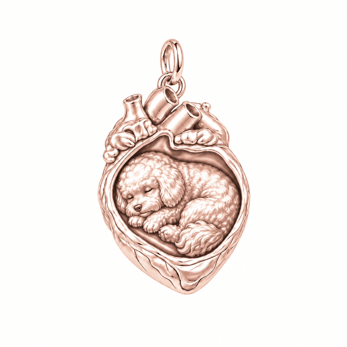 Bichon Frise — In My Heart Sleeping Pet Charm and Polyester Cord Bracelet Set — Rose Gold
