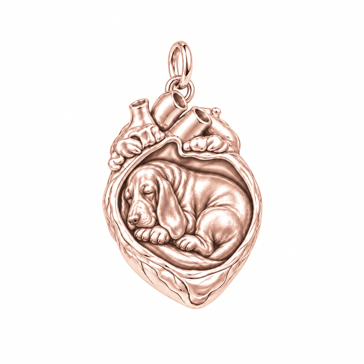 Basset Hound — In My Heart Sleeping Pet Charm and Polyester Cord Bracelet Set — Rose Gold