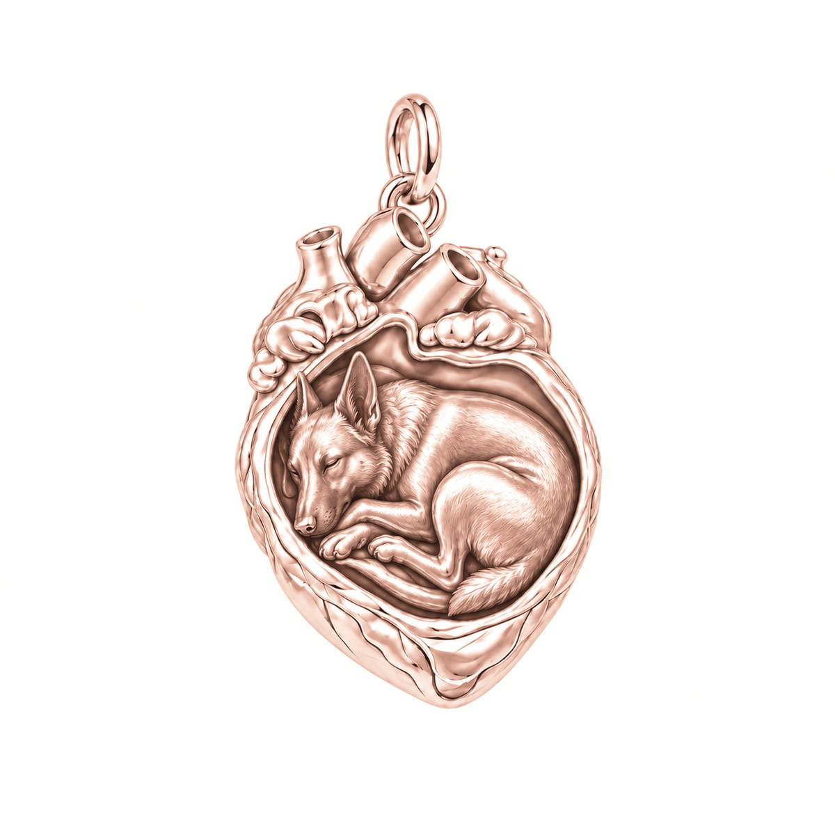 Belgian Malinois — In My Heart Sleeping Pet Charm and Polyester Cord Bracelet Set — Rose Gold