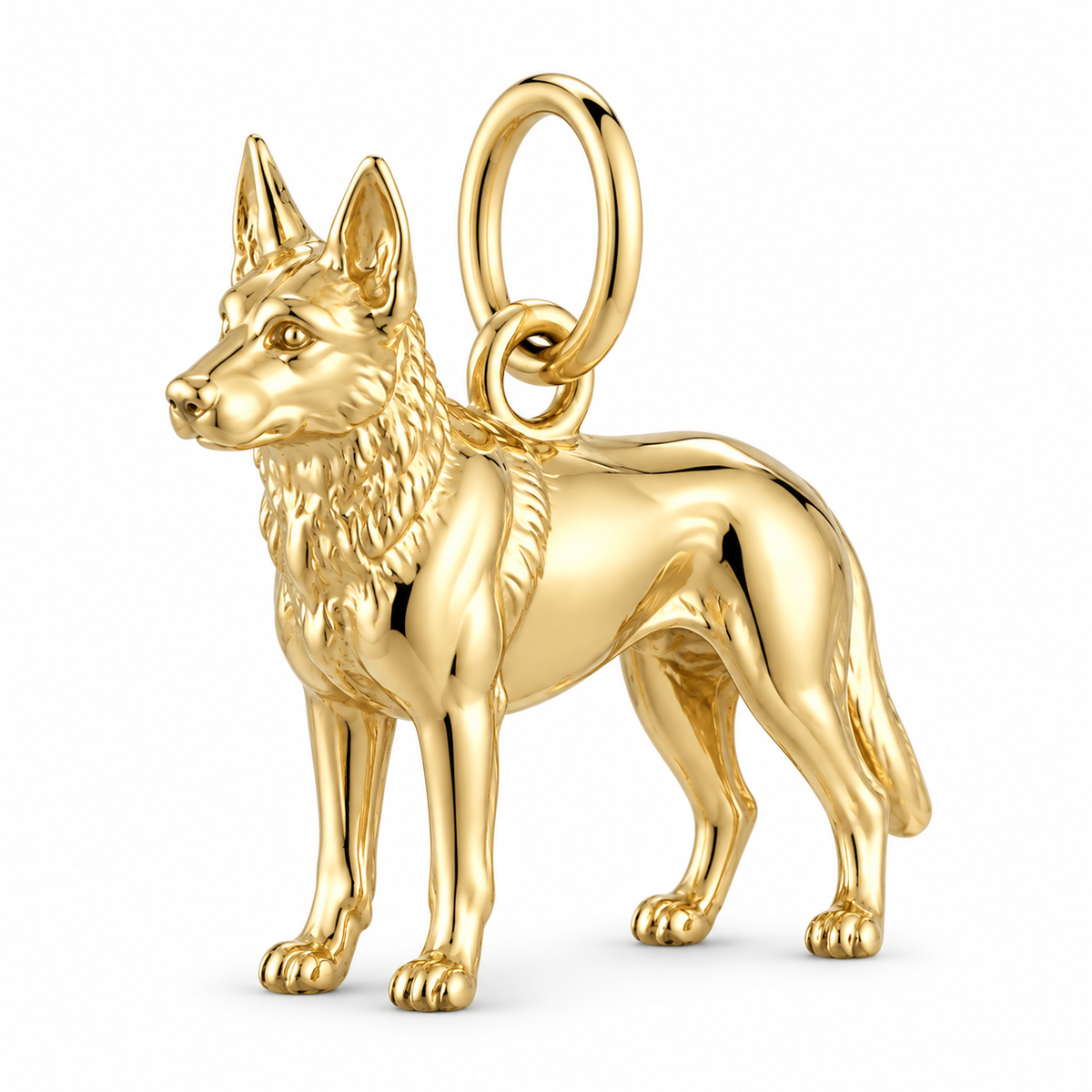 German Shepherd - standard coat — Standing Dog Charm and Polyester Cord Bracelet Set — Gold