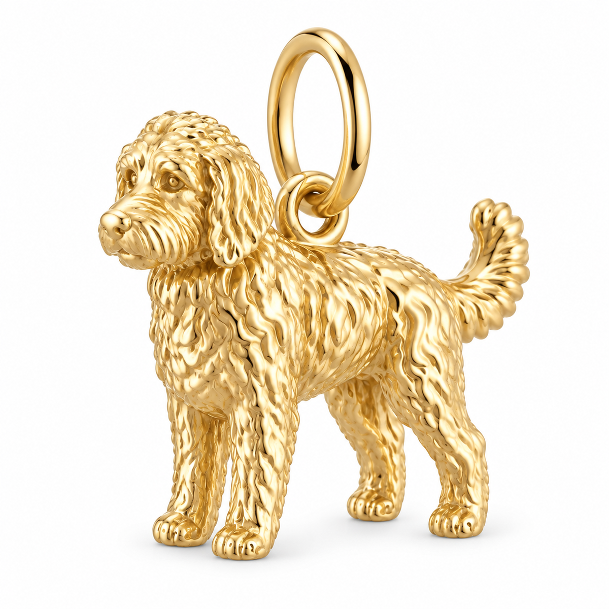 Goldendoodle - standard — Standing Dog Charm and Polyester Cord Bracelet Set — Gold