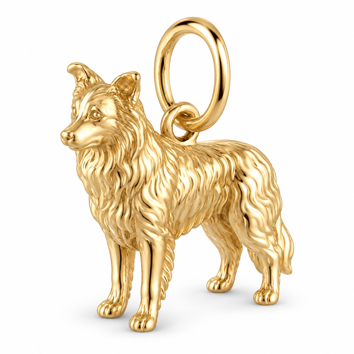Border Collie - rough coat — Standing Dog Charm and Polyester Cord Bracelet Set — Gold