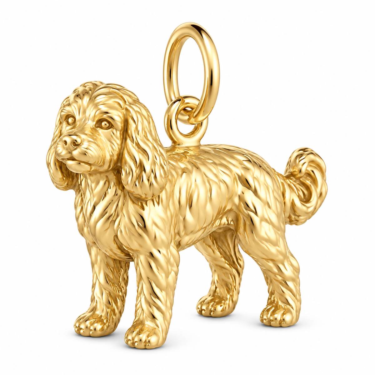 Cavapoo — Standing Dog Charm and Polyester Cord Bracelet Set — Gold