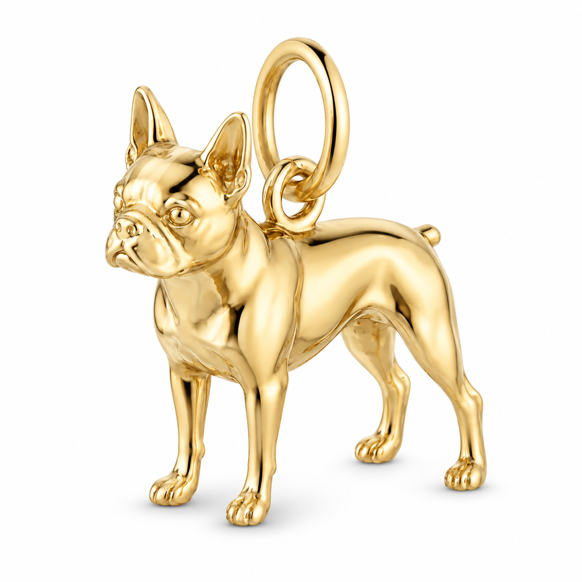 Boston Terrier — Standing Dog Charm and Polyester Cord Bracelet Set — Gold