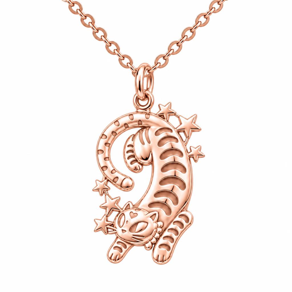 Starlight Stretchy Cat Charm Necklace Set – rose gold, front view