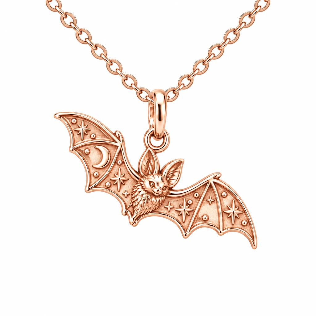 Starry Night Bat Charm Necklace Set – rose gold, front view