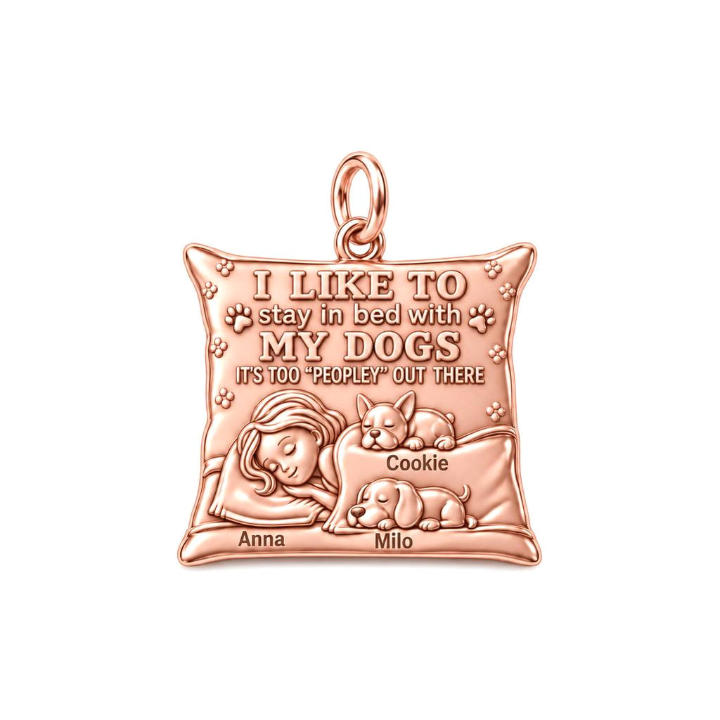Stay In Bed With My Dogs Charm Bracelet – Personalized Dog Mom Gift – rose gold charm, front view