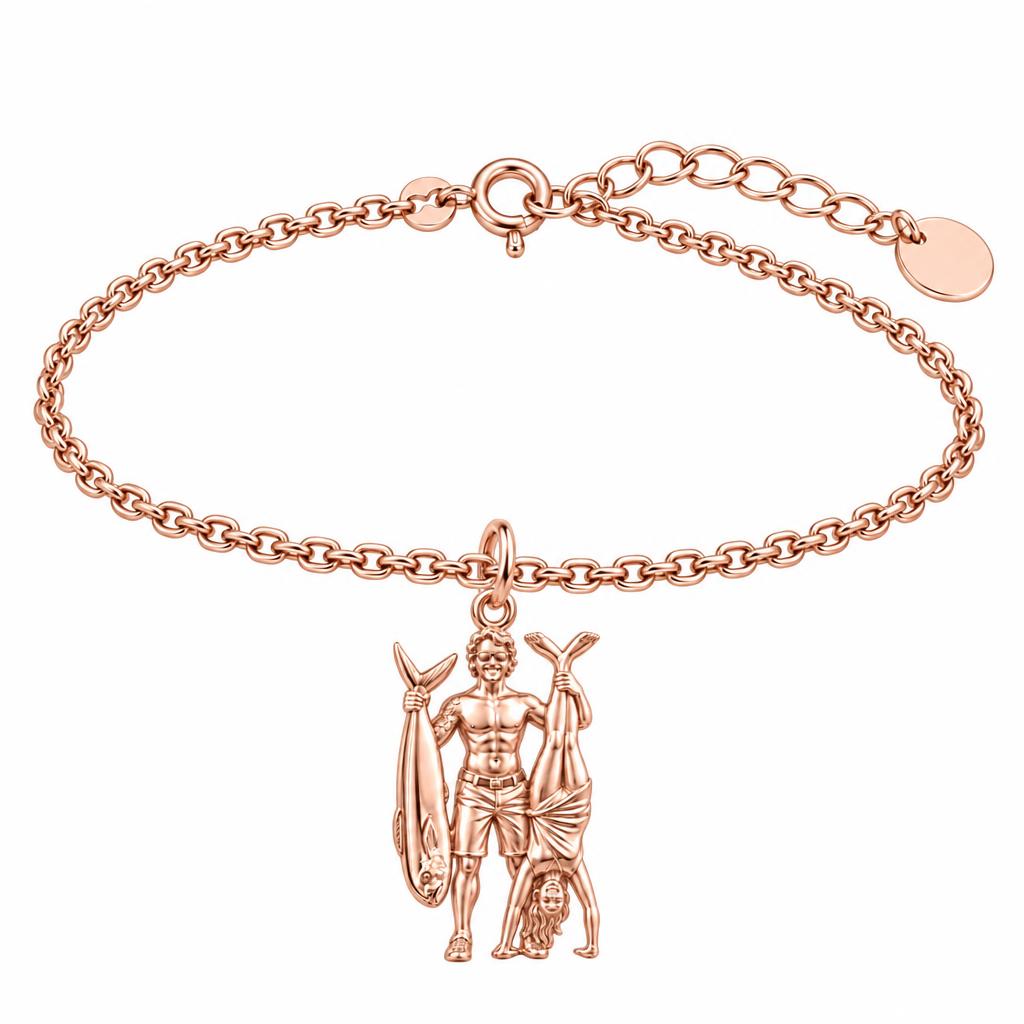 Summer Catch and Handstand Charm Bracelet Set – rose gold, front view