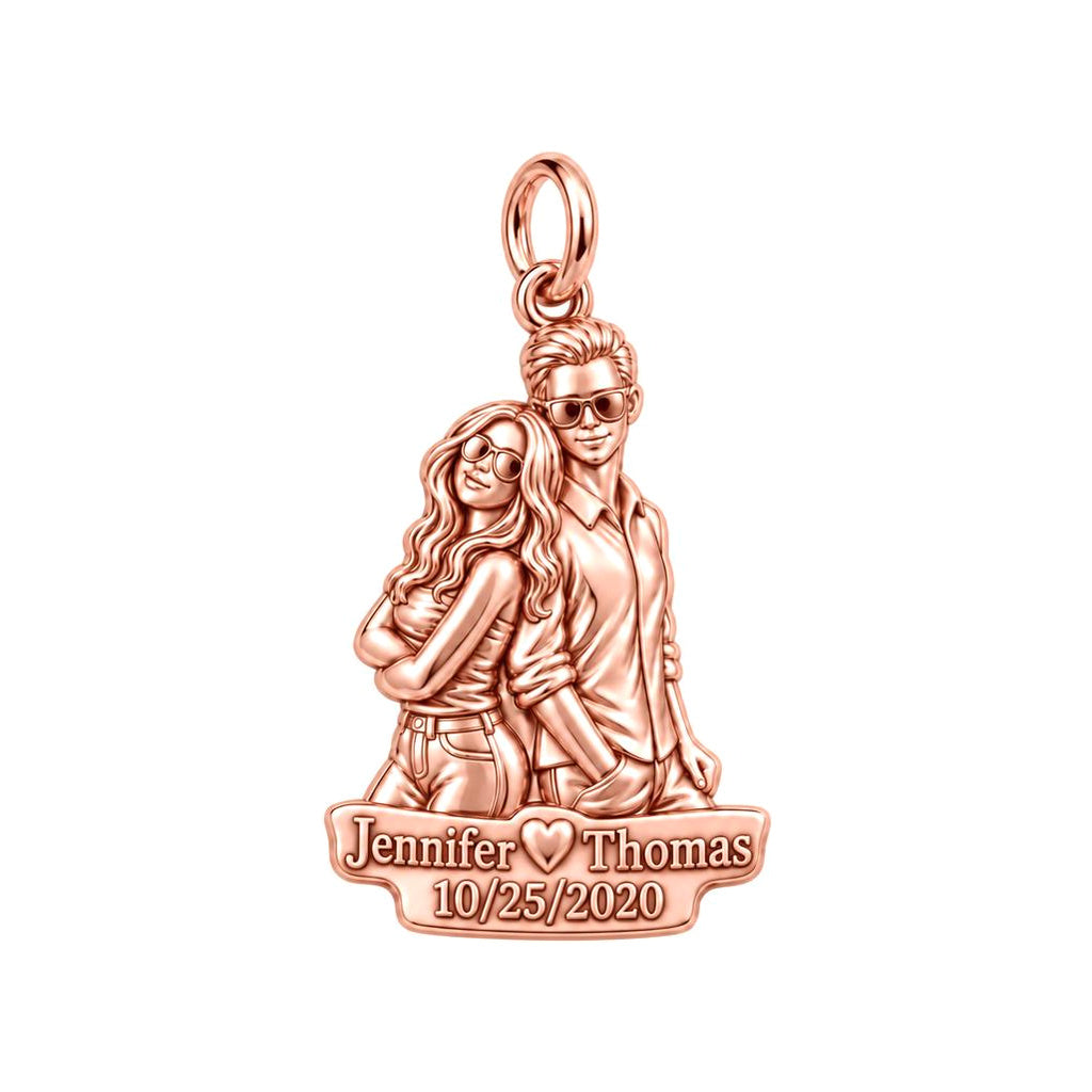 Sun-Kissed Couple Portrait Charm Bracelet – Personalized Couple Gift – rose gold 3 cm charm, front view
