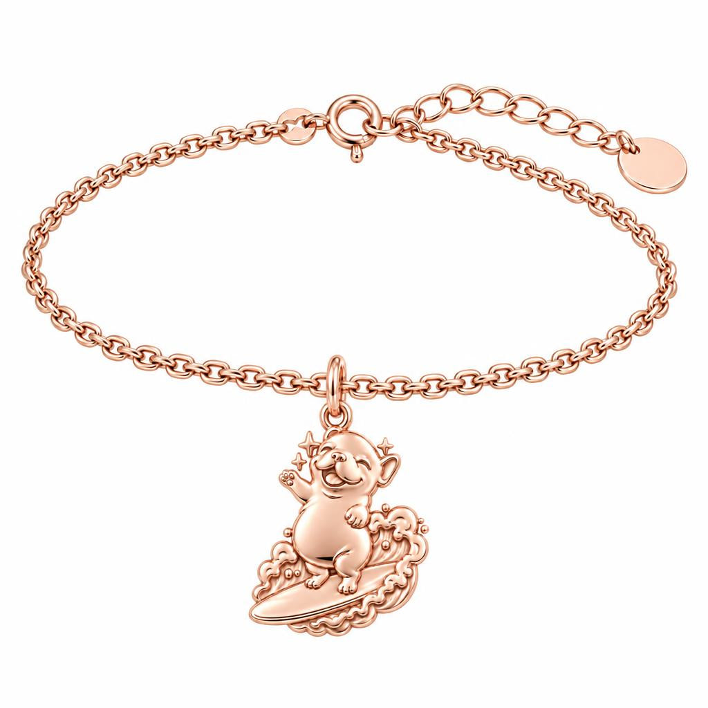 Surfing Frenchie Charm Bracelet Set – rose gold, front view