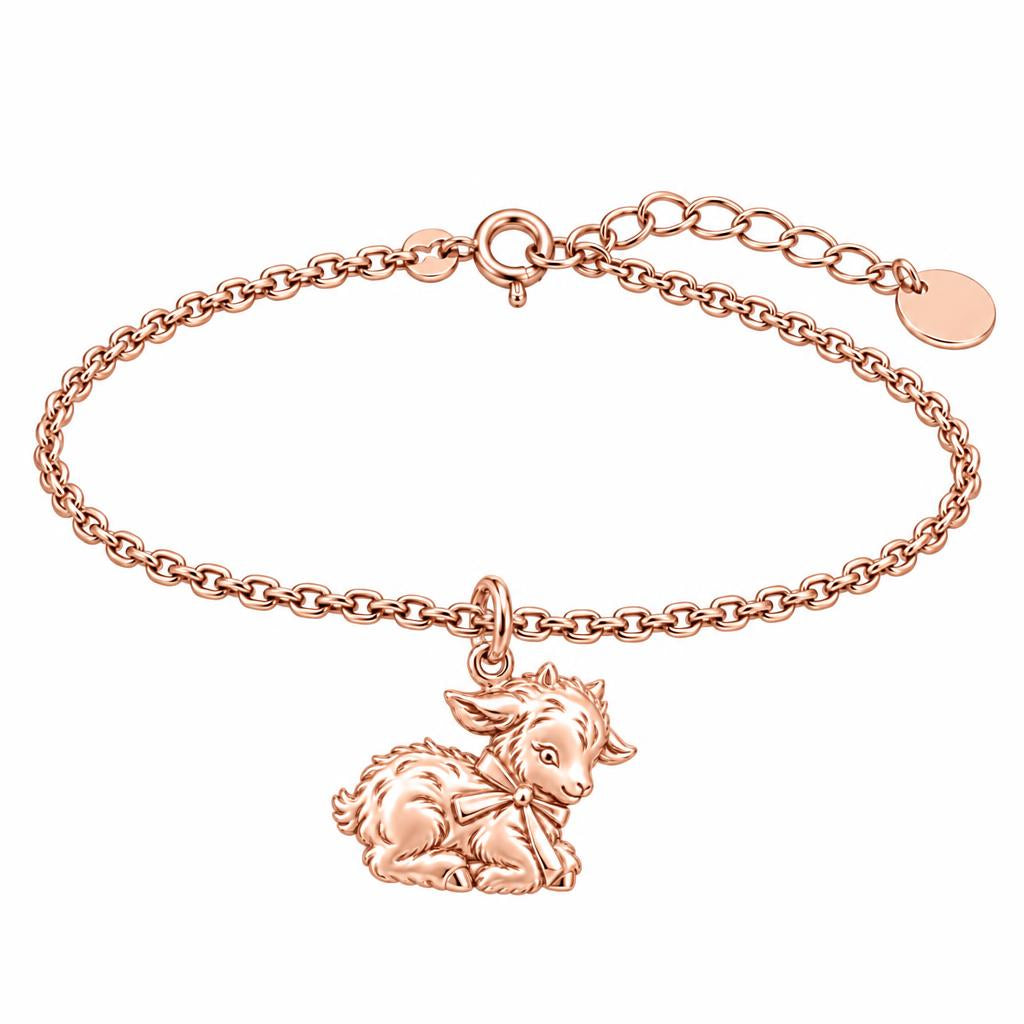 Sweet Baby Goat with Bow Charm Bracelet Set – rose gold, front view