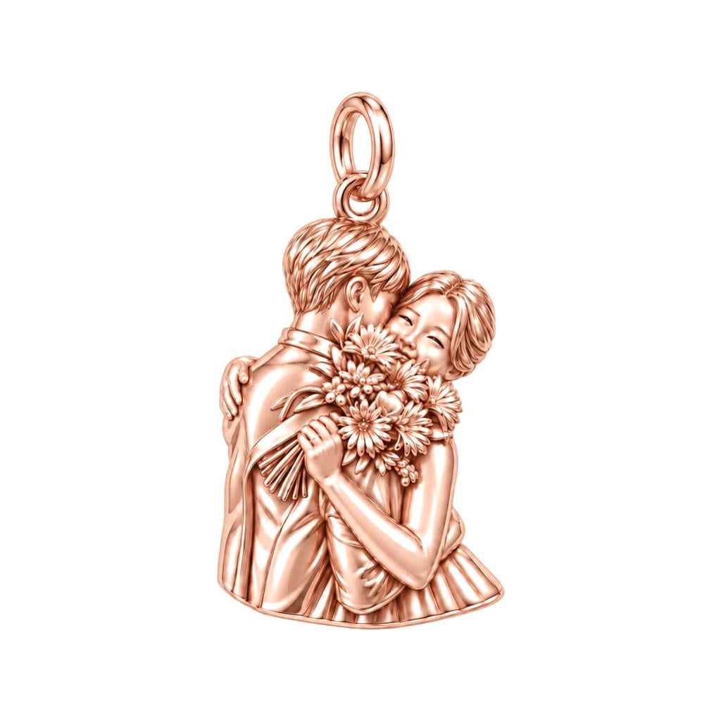 Sweet Embrace Floral Charm Bracelet – Personalized Couple Gift – rose gold charm, front view