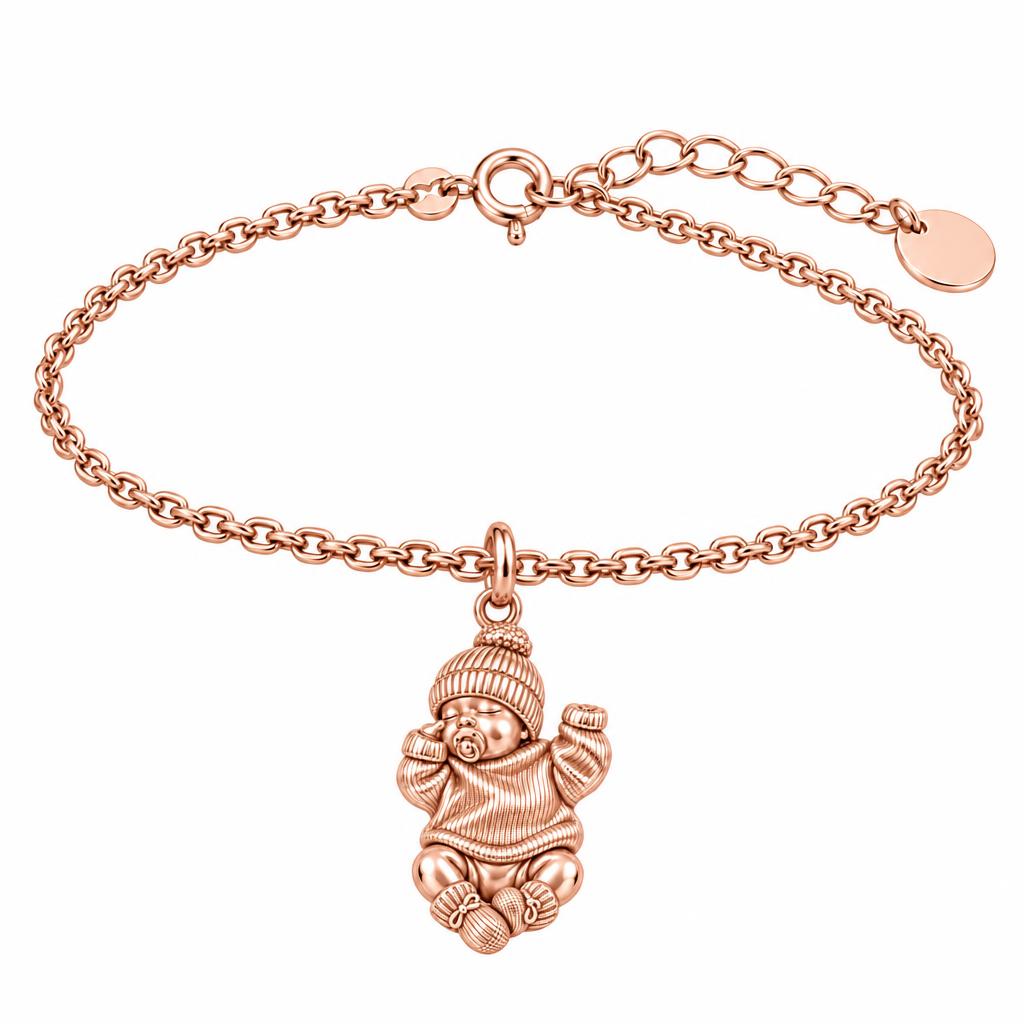 Sweet Sleeping Newborn Charm Bracelet Set – rose gold, front view