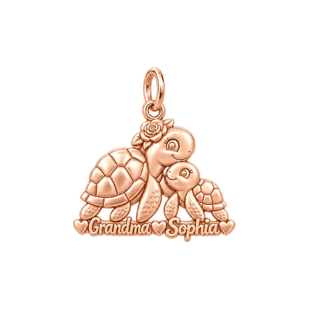 Tender Sea Turtle Charm Bracelet – Personalized Grandma Gift – rose gold 3 cm charm, front view
