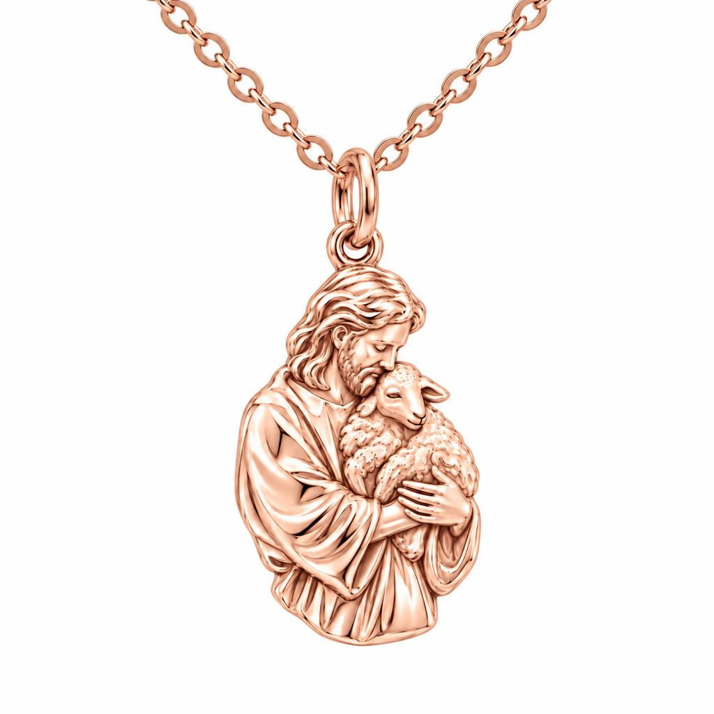 The Good Shepherd Charm Necklace Set – rose gold, front view