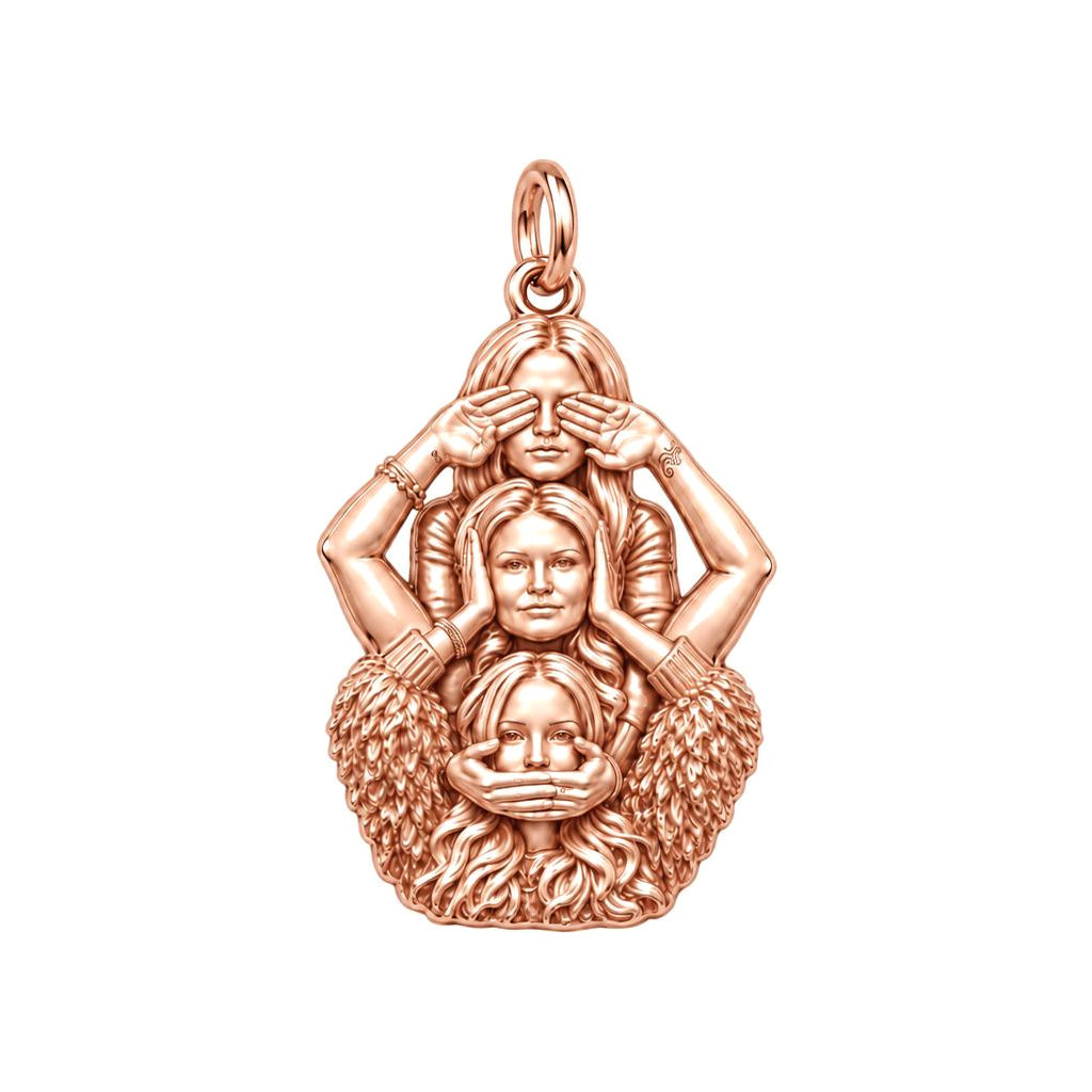 Three Wise Sisters Charm Bracelet – Personalized Bestie Gift – rose gold charm, front view
