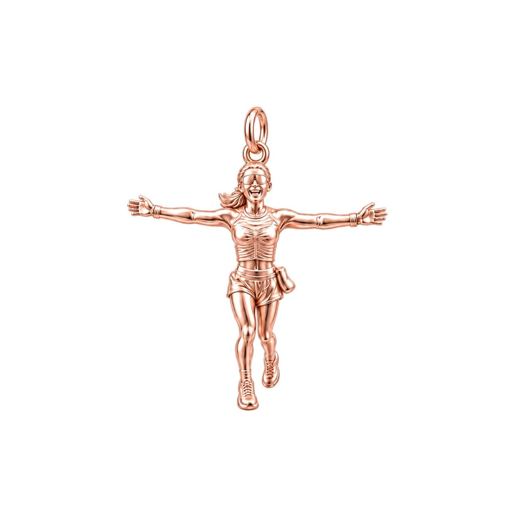 Triumphant Runner Charm Bracelet – Personalized Athlete Gift – rose gold 2 cm charm, front view