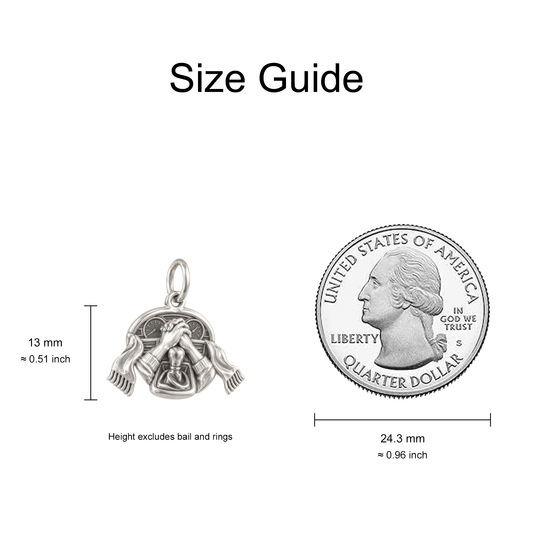 Two Hands on a Gearshift Charm — Size Guide — 13 mm body excluding bail and rings — 50-works-silver-20260916-139
