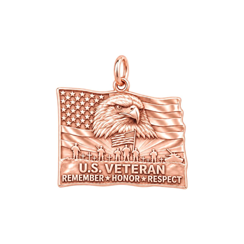 U.S. Veteran Honor Charm and Polyester Cord Bracelet Set – rose gold 3 cm charm, front view