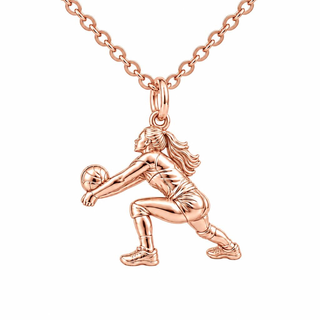 Volleyball Hitter In Action Charm Necklace Set – rose gold, front view