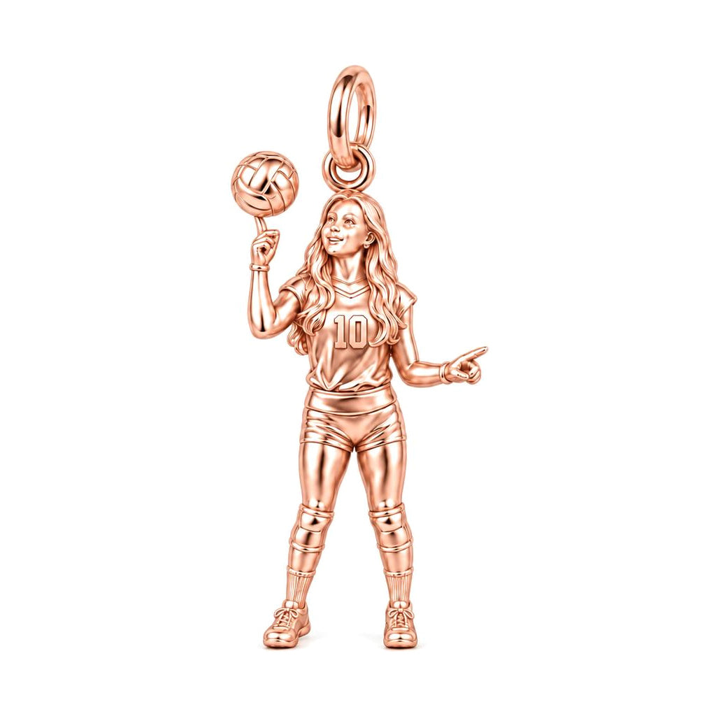 Volleyball Star Athlete Charm Bracelet – Personalized Mom Gift – rose gold charm, front view