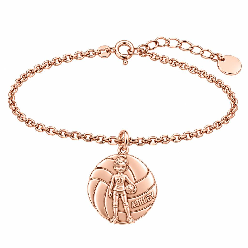 Volleyball Star Player Charm Bracelet Set – rose gold, front view