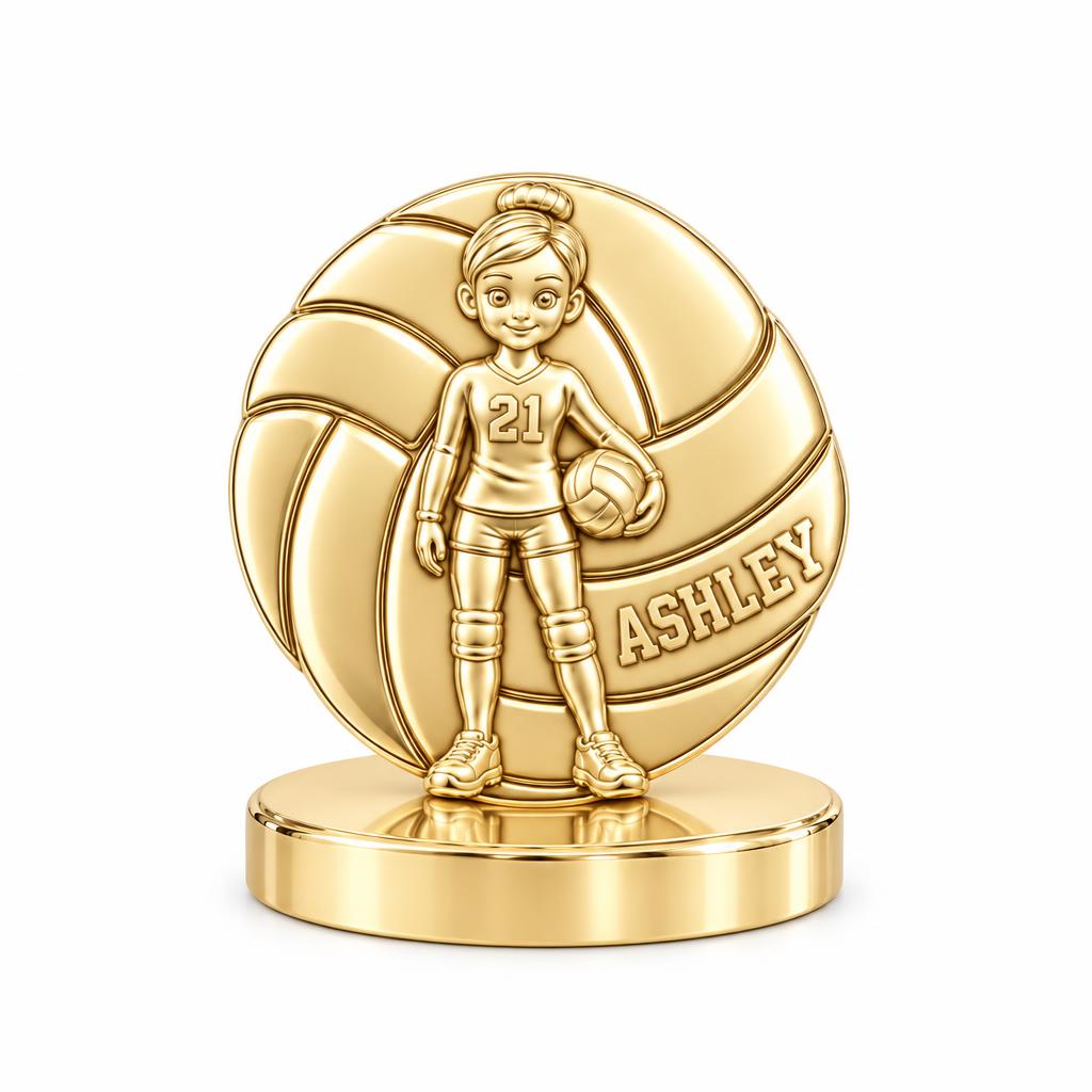 Volleyball Star Player Keepsake Plaque – 18K gold, front view