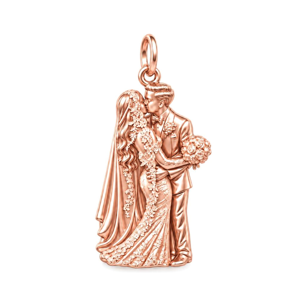 Wedding First Kiss Charm Bracelet – Personalized Couple Gift – rose gold charm, front view