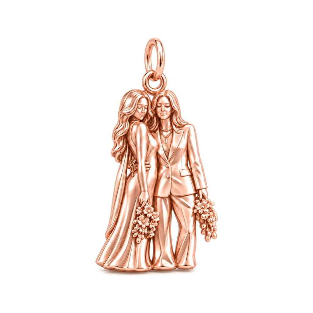 Wedding Likeness Portrait Charm Bracelet – Personalized Couple Gift – rose gold charm, front view