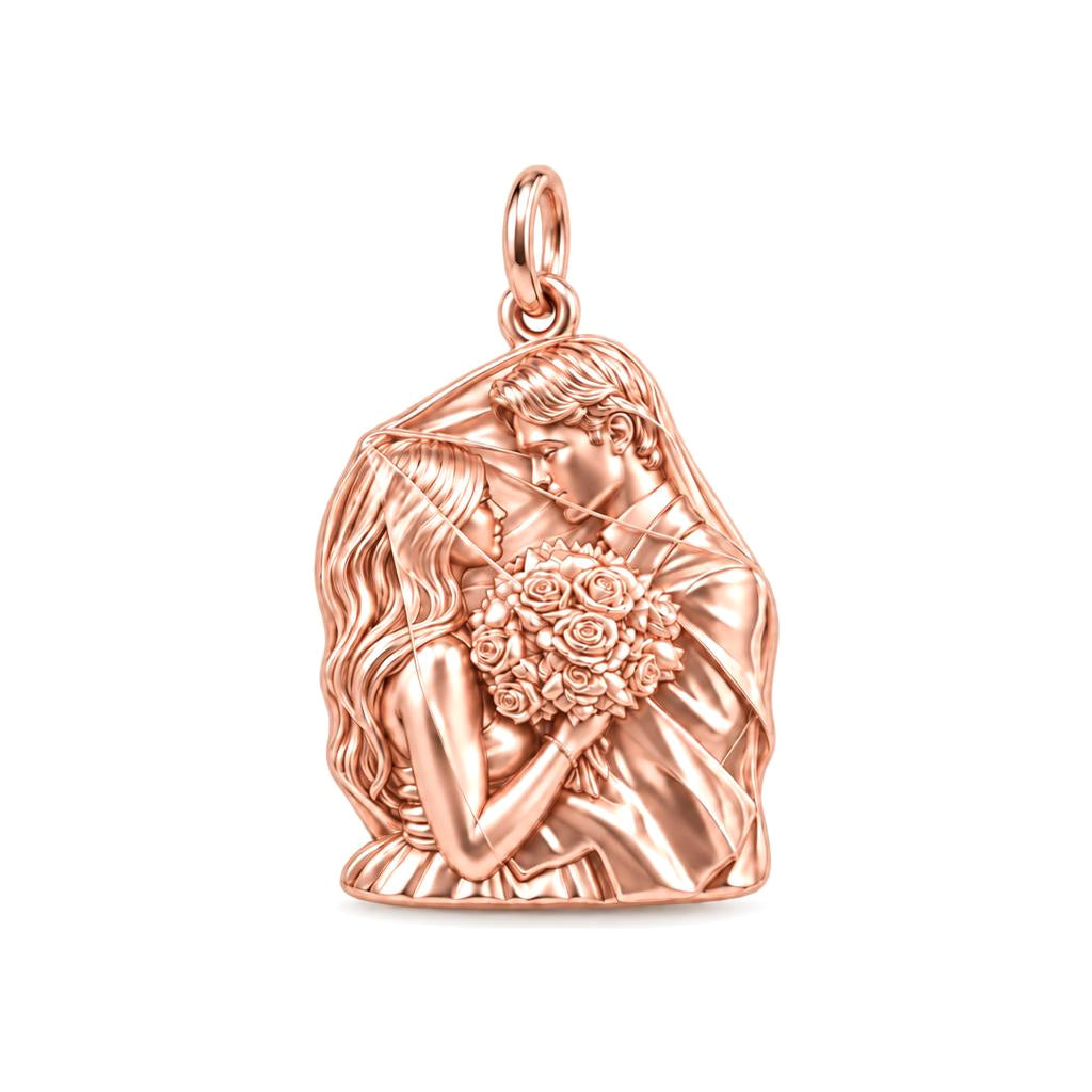Wedding Veil Embrace Charm Bracelet – Personalized Couple Gift – rose gold charm, front view
