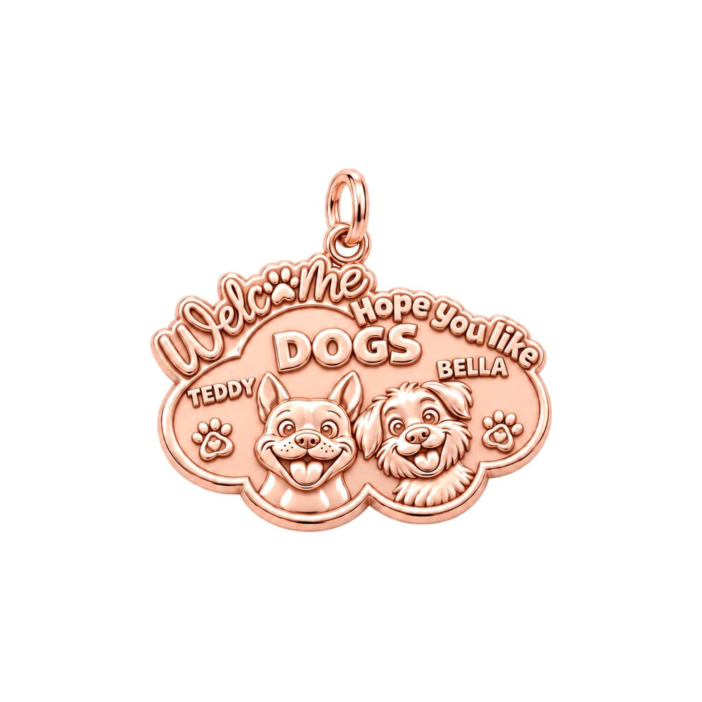 Welcome Hope You Like Dogs Charm Bracelet – Personalized Dog Mom Gift – rose gold 3 cm charm, front view
