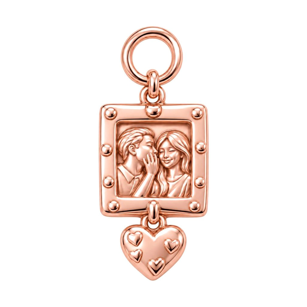 Whispered Secrets Portrait Charm Bracelet – Personalized Couple Gift – rose gold charm, front view